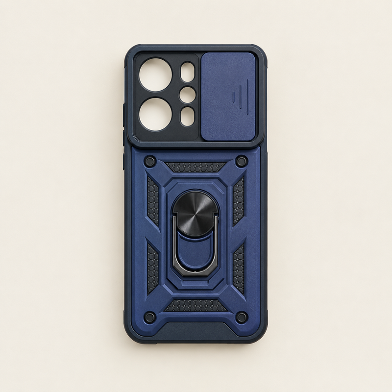 Blue Rugged Armor Case for OPPO Reno 14 Pro 5G with Ring Stand