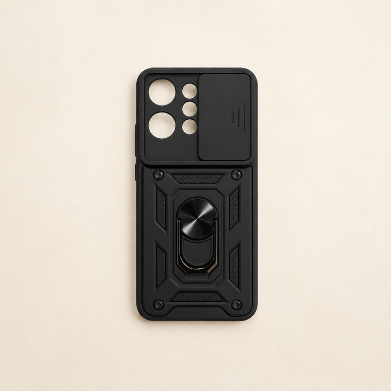 Black Armor Case for OPPO Reno 14 5G – Rugged Shockproof Cover with Ring Holder
