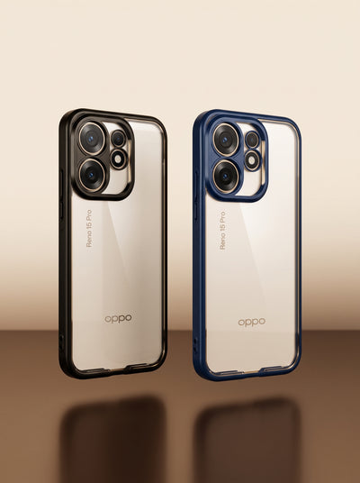 OPPO Reno 15 Pro Transparent Case | Light Blue & Black Border Cover
