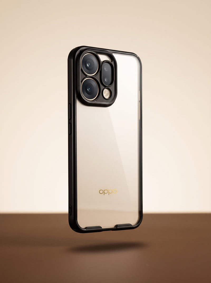 OPPO Reno 15 Transparent Case | Light Blue & Black Border Cover