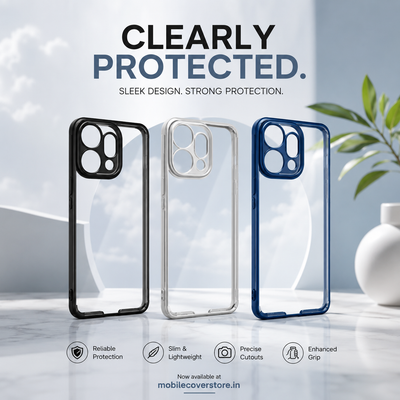 OPPO Reno 14 Pro Transparent Case | Silver, Black & Light Blue Border Cover