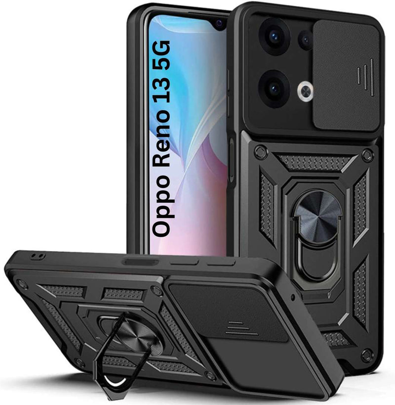 Oppo Reno 15 Pro Mini 5G Rugged Magnetic Armor Phone Case with Rotating Ring Stand & Camera Cover